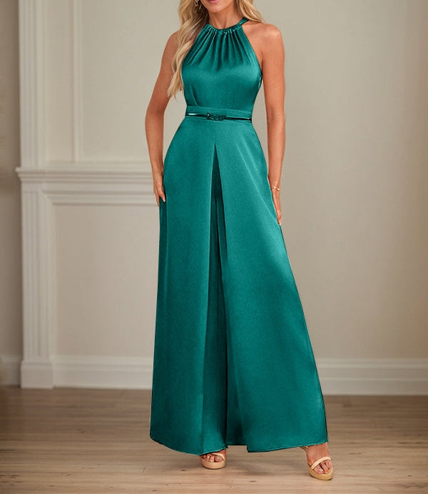 Jumpsuits Halter Floor-Length Satin Wedding Dress