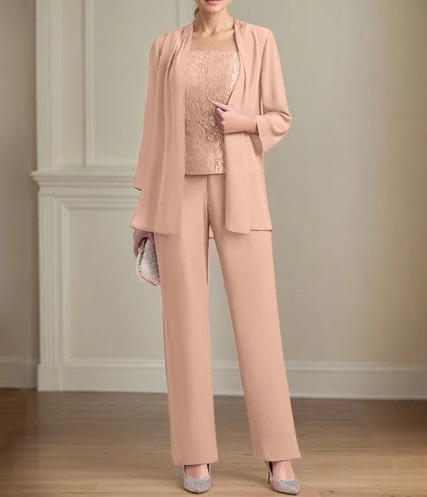 Chiffon Square Neck Sleeveless Floor Length Mother of the Bride Pantsuits