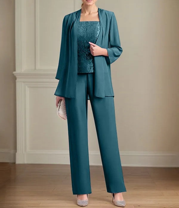 Chiffon Square Neck Sleeveless Floor Length Mother of the Bride Pantsuits