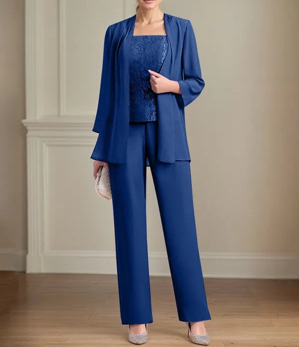 Chiffon Square Neck Sleeveless Floor Length Mother of the Bride Pantsuits