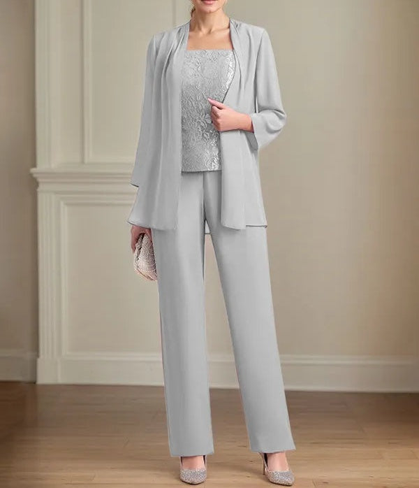 Chiffon Square Neck Sleeveless Floor Length Mother of the Bride Pantsuits
