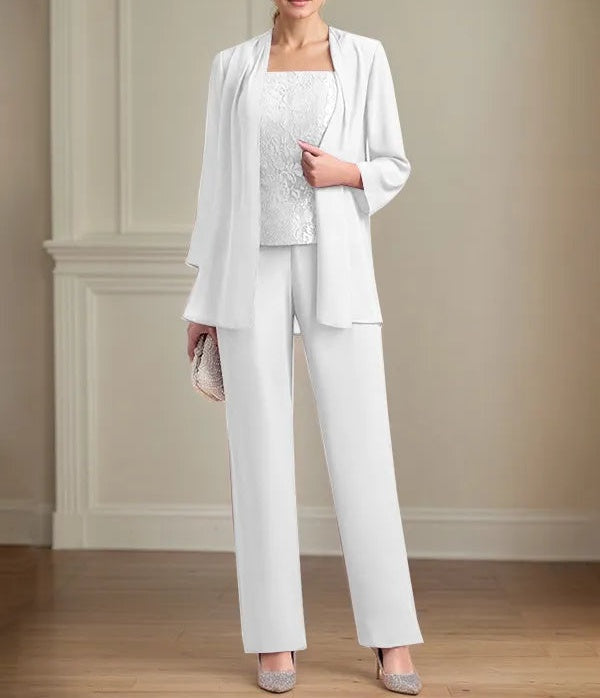 Chiffon Square Neck Sleeveless Floor Length Mother of the Bride Pantsuits