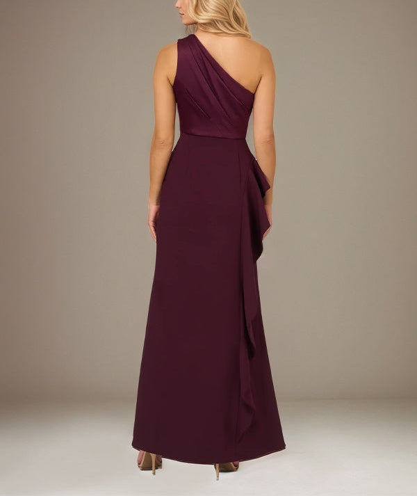 Orchid Satin One Shoulder Sleeveless Floor Length Dress With High Slit
