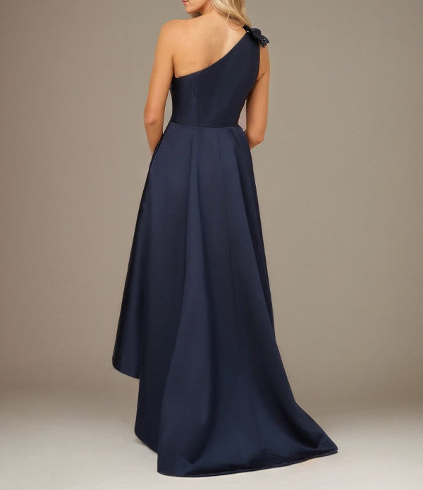 Royal Blue A Line Stretch Crepe One Shoulder Sleeveless Asymmetrical Length Dress