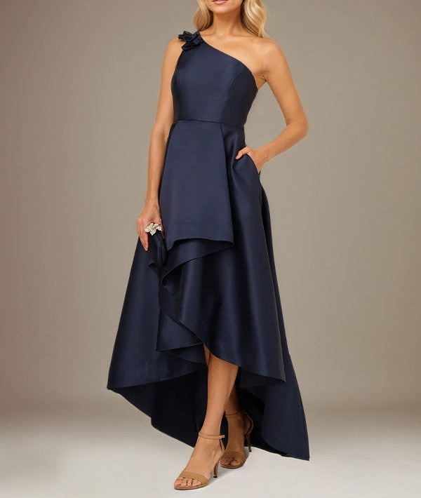 Royal Blue A Line Stretch Crepe One Shoulder Sleeveless Asymmetrical Length Dress