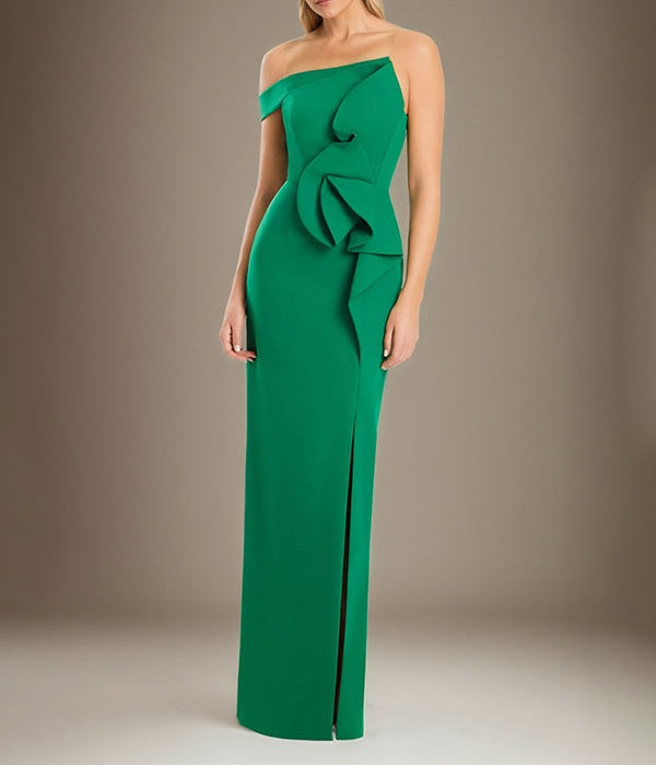 Black Sheath/Column Off The Shoulder Stretch Crepe Mother Of The Bride Dress With High Slit
