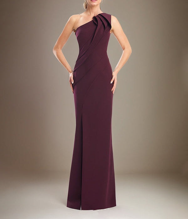 Sheath/Column One Shoulder Sleeveless Stretch Crepe Mother Of The Bride Dress With High Slit