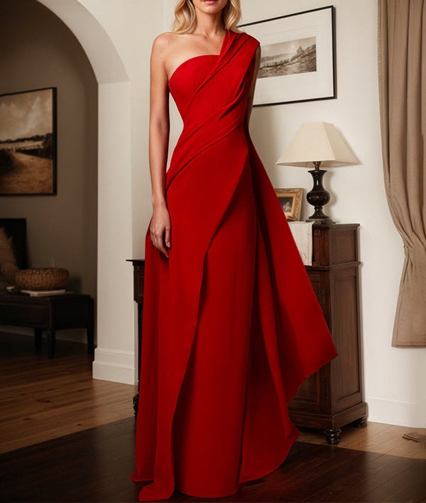 A-Line One-Shoulder Floor-Length Elastic Satin Mother Of The Bride Dress