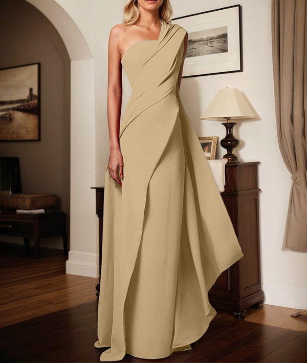 A-Line One-Shoulder Floor-Length Elastic Satin Mother Of The Bride Dress