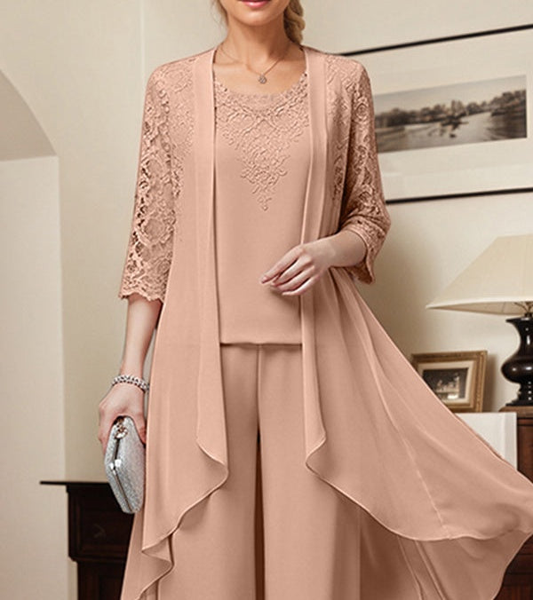 Separates Jumpsuit/Pantsuit Scoop Floor-Length Chiffon Mother of the Bride Dress