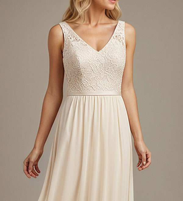 Dusty Blue A-line V Neck Floor-Length Lace Chiffon Mother of the Bride Dress