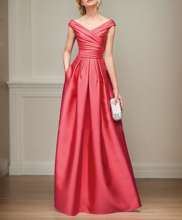 A-Line Satin Pockets Mother Of The Bride Dresses With Cap Shoulder