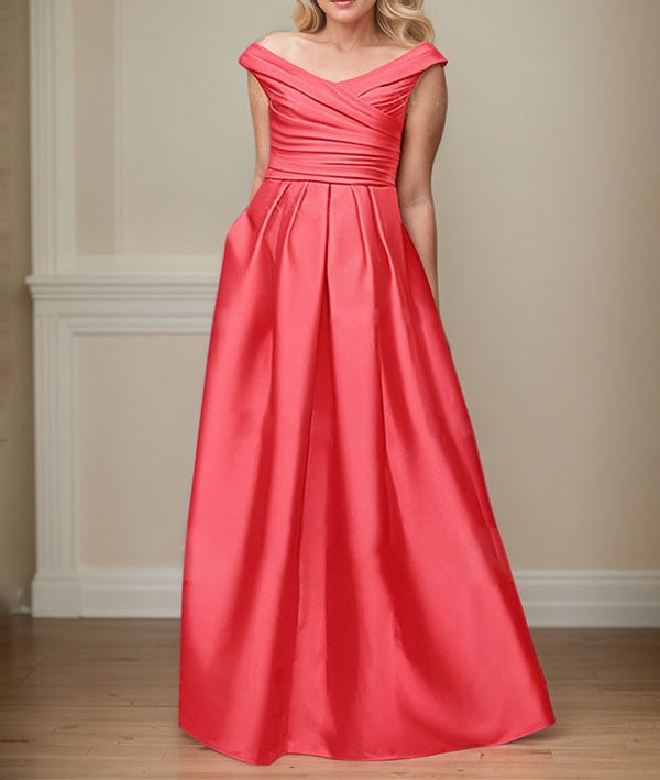 A-Line Satin Pockets Mother Of The Bride Dresses With Cap Shoulder