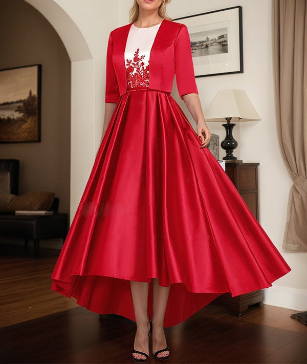 Two Tone Satin And Lace Applique Mother Of The Bride Dresses With Jacket