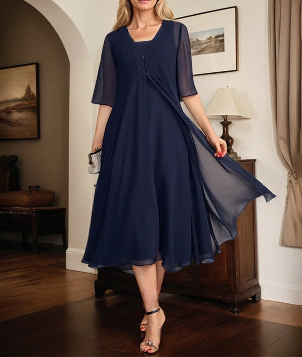 tea-length chiffon dresses mother of the bride A-line Square Dress 3345 Option:Suit your best CHOICE Plus Size Clothing for