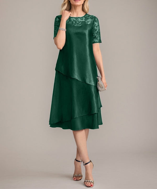 A-Line Scoop Knee-Length Mother of the Bride Dress With Applique & Sequins