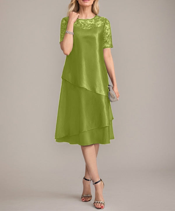 A-Line Scoop Knee-Length Mother of the Bride Dress With Applique & Sequins