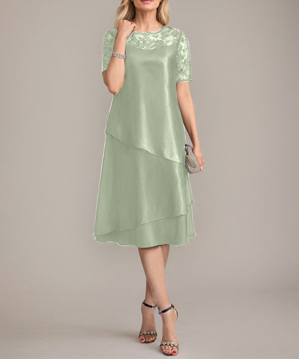 A-Line Scoop Knee-Length Mother of the Bride Dress With Applique & Sequins