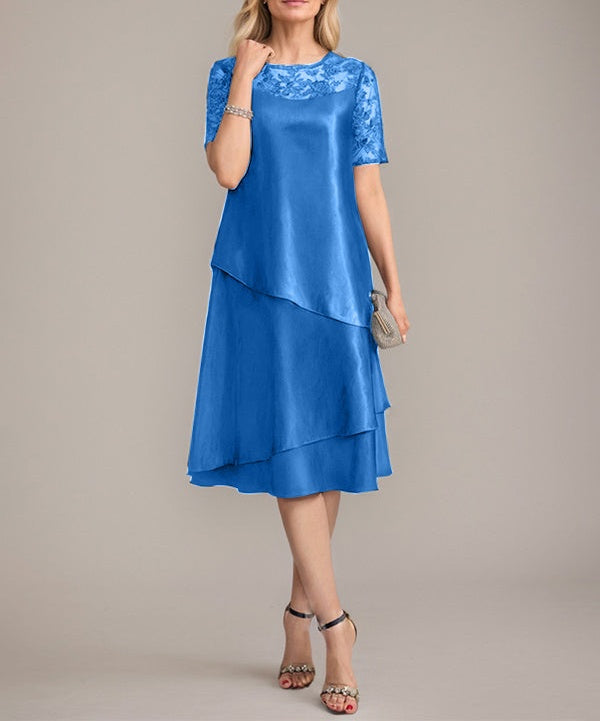 A-Line Scoop Knee-Length Mother of the Bride Dress With Applique & Sequins