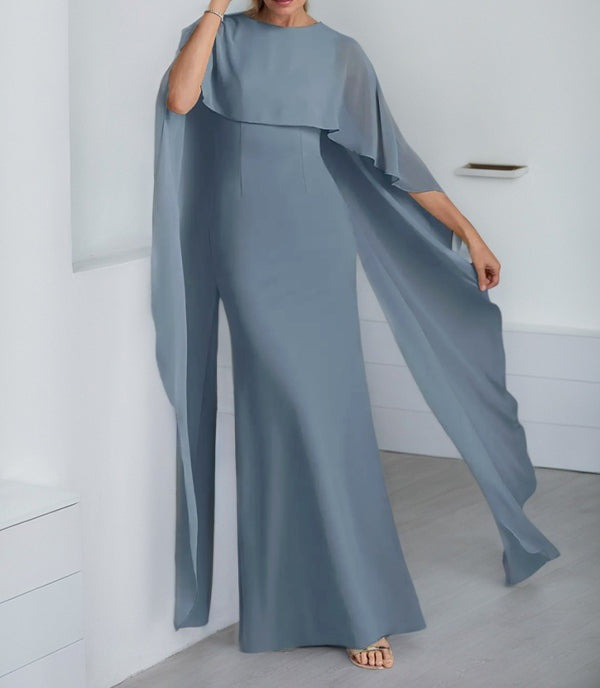 Sheath Scoop Floor-Length Chiffon Mother of the Bride Dress With Cascading Ruffles