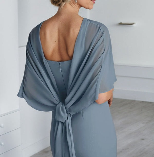 Sheath Scoop Floor-Length Chiffon Mother of the Bride Dress With Cascading Ruffles