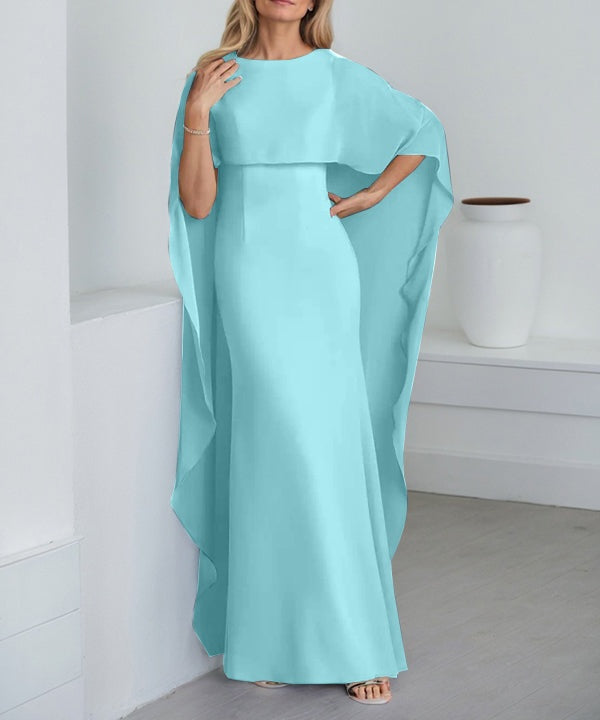 Sheath Scoop Floor-Length Chiffon Mother of the Bride Dress With Cascading Ruffles