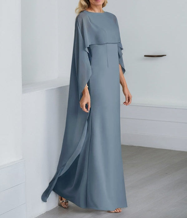 Sheath Scoop Floor-Length Chiffon Mother of the Bride Dress With Cascading Ruffles