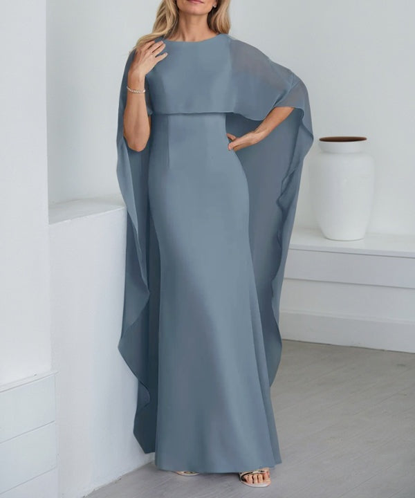 Sheath Scoop Floor-Length Chiffon Mother of the Bride Dress With Cascading Ruffles