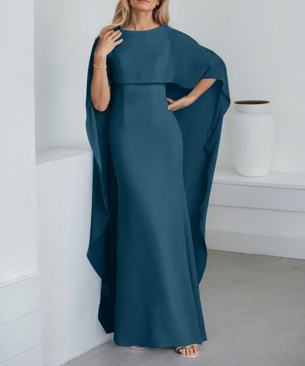 Sheath Scoop Floor-Length Chiffon Mother of the Bride Dress With Cascading Ruffles