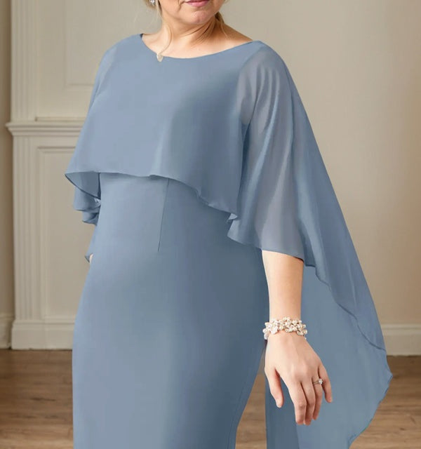 Sheath Scoop Floor-Length Chiffon Mother of the Bride Dress With Cascading Ruffles