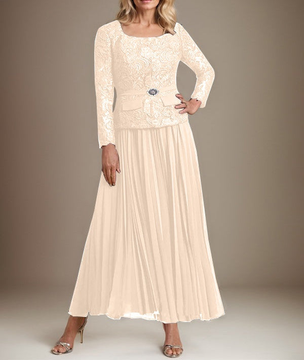 A-line Square Ankle-Length Chiffon Mother of the Bride Dress With Pleated