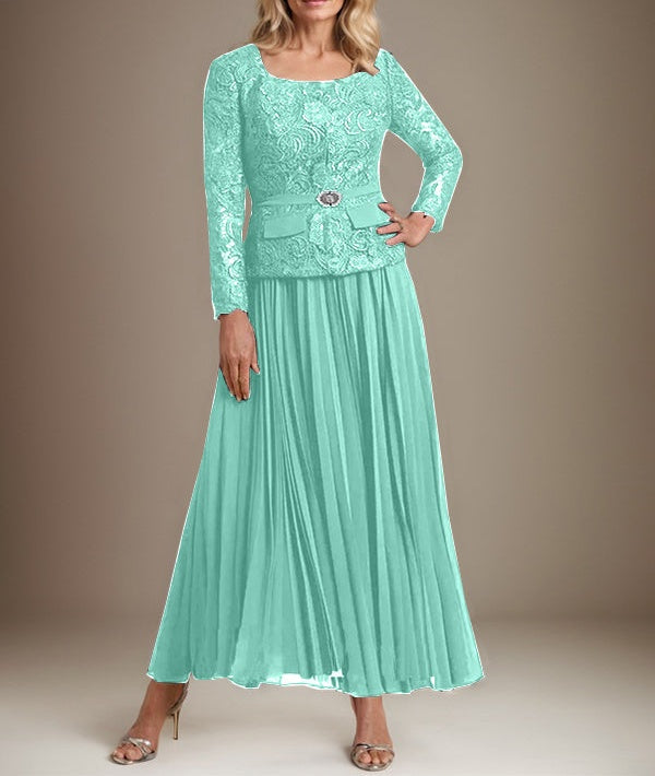 A-line Square Ankle-Length Chiffon Mother of the Bride Dress With Pleated