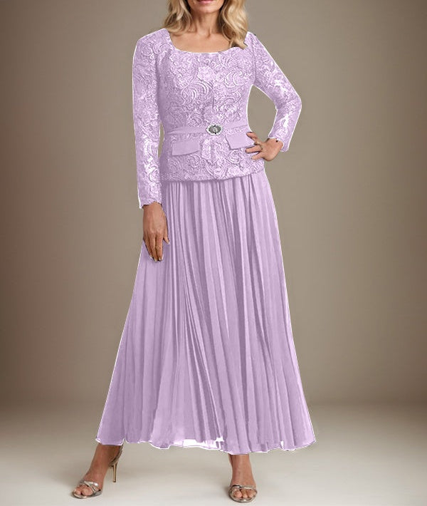 A-line Square Ankle-Length Chiffon Mother of the Bride Dress With Pleated
