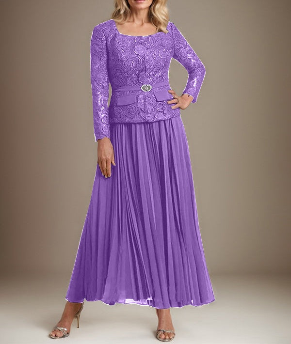 A-line Square Ankle-Length Chiffon Mother of the Bride Dress With Pleated