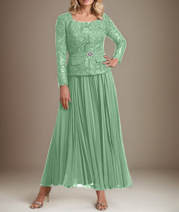 A-line Square Ankle-Length Chiffon Mother of the Bride Dress With Pleated
