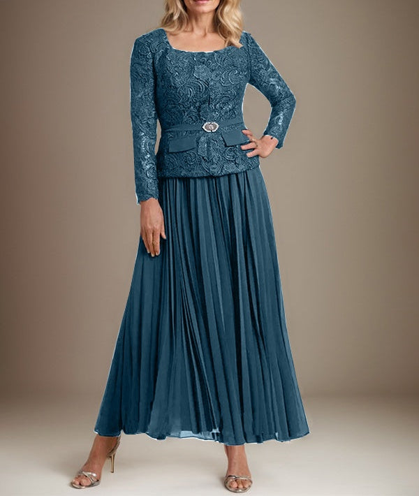 A-line Square Ankle-Length Chiffon Mother of the Bride Dress With Pleated