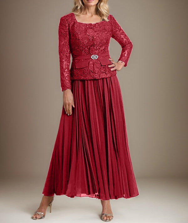 A-line Square Ankle-Length Chiffon Mother of the Bride Dress With Pleated