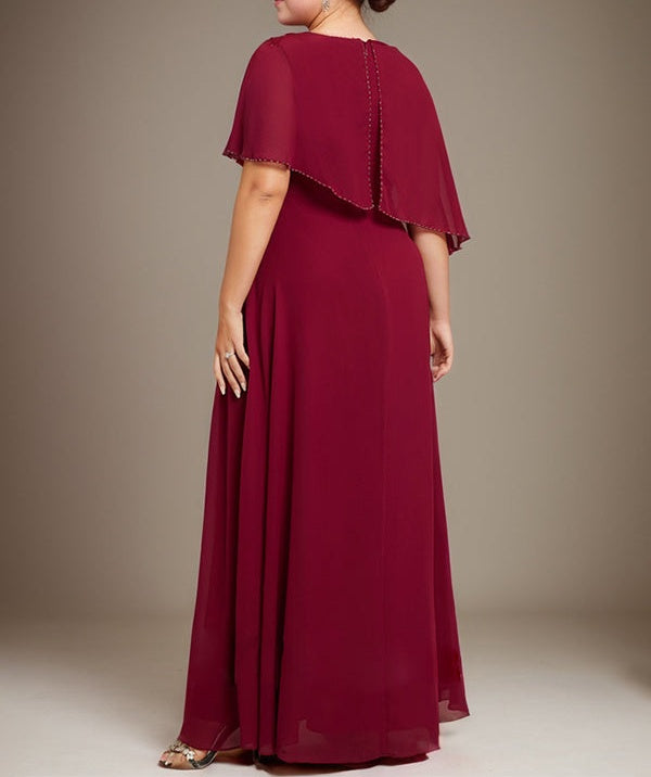 A-line Scoop Floor-Length Chiffon Lace Mother of the Bride Dress With Sequins Beading