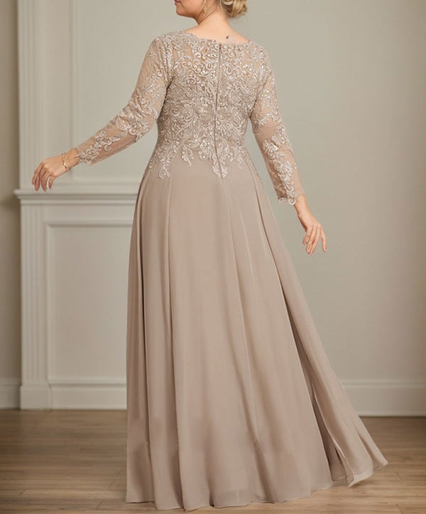 A-line V-Neck Floor-Length Lace Chiffon Mother of the Bride Dress With Sequins