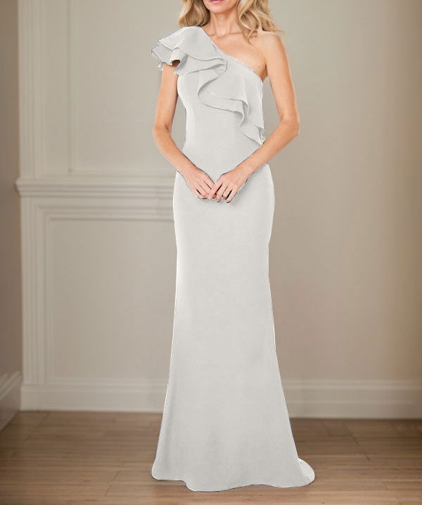 A-line One Shoulder Floor-Length Chiffon Mother of the Bride Dress With Ruffles