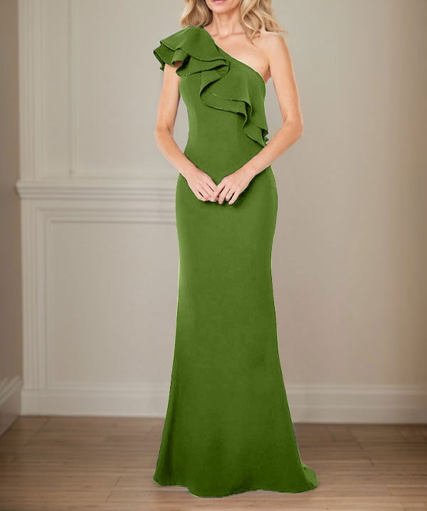 A-line One Shoulder Floor-Length Chiffon Mother of the Bride Dress With Ruffles