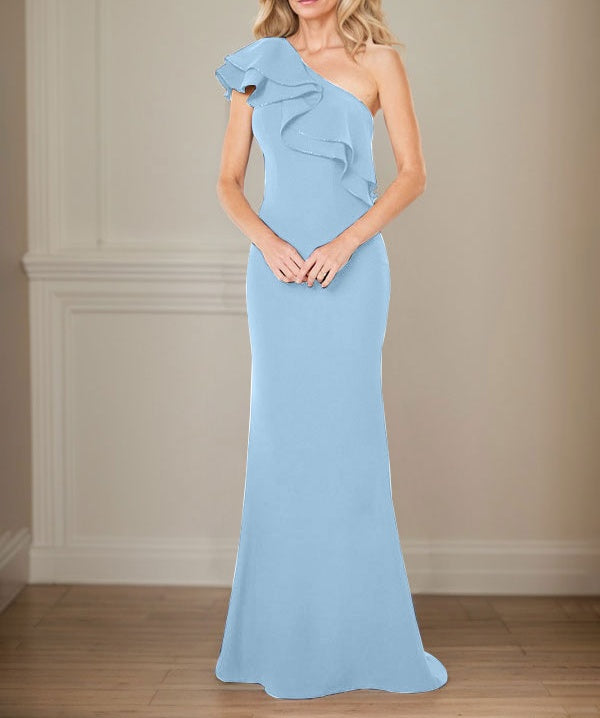 A-line One Shoulder Floor-Length Chiffon Mother of the Bride Dress With Ruffles