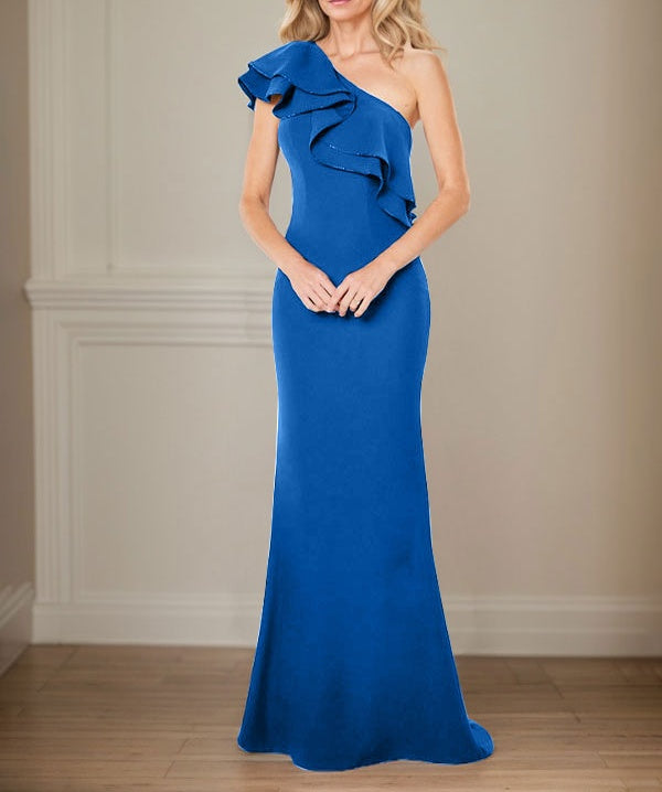 A-line One Shoulder Floor-Length Chiffon Mother of the Bride Dress With Ruffles