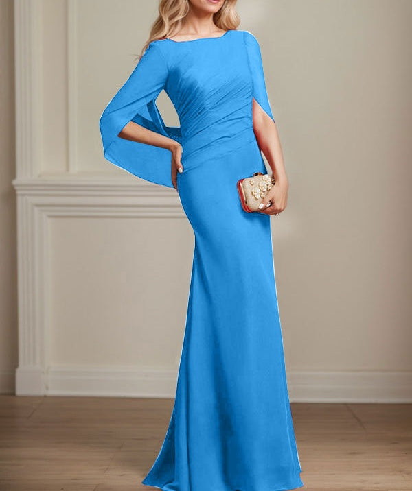 Trumpet/Mermaid Boat Neck Floor-Length Chiffon Mother of the Bride Dress With Pleated