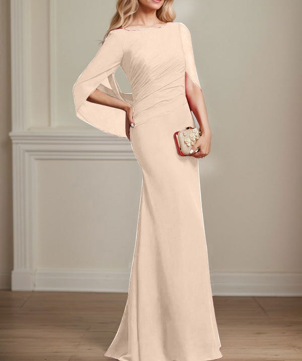 Trumpet/Mermaid Boat Neck Floor-Length Chiffon Mother of the Bride Dress With Pleated