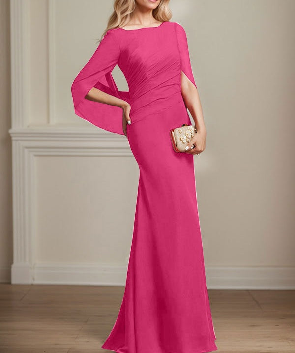 Trumpet/Mermaid Boat Neck Floor-Length Chiffon Mother of the Bride Dress With Pleated