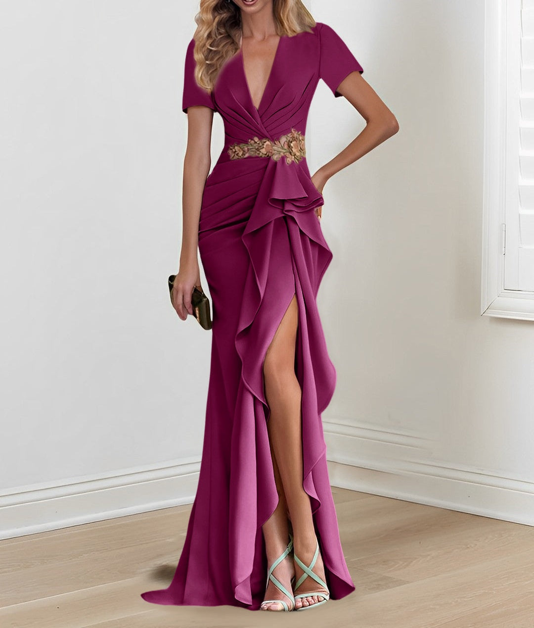 Mermaid/Trumpet Floor-Length V Neck Mother of the Bride Dresses with Ruffles