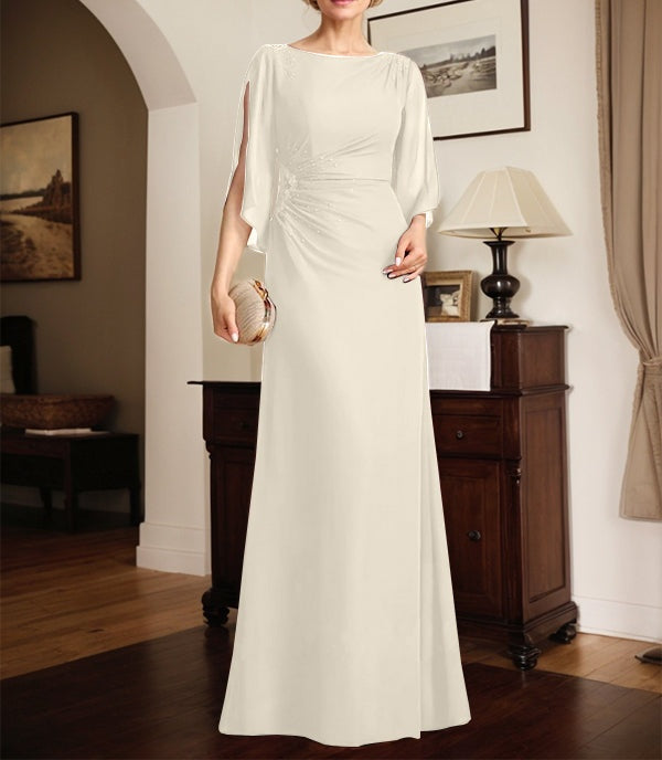 Sheath/Column Scoop Floor-Length Chiffon Mother of the Bride Dress With Pleated Beading