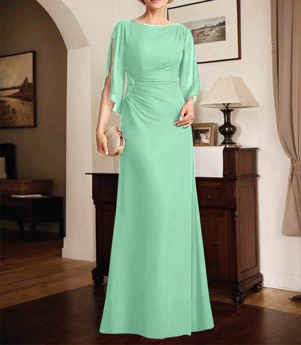 Sheath/Column Scoop Floor-Length Chiffon Mother of the Bride Dress With Pleated Beading