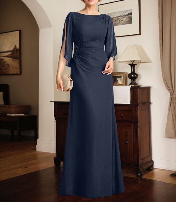 Sheath/Column Scoop Floor-Length Chiffon Mother of the Bride Dress With Pleated Beading